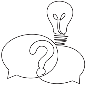 question mark, message bubble, light bulb<br />
